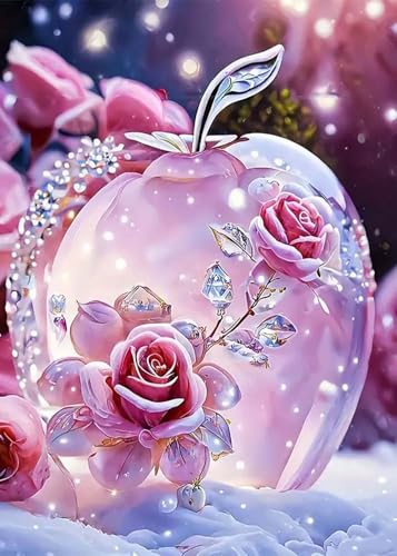 GLXPOG Kristall-Apfel-Rose 5D Diamant Painting Bilder Set, Diamant Art Malerei Painting Kit für Erwachsene, DIY Strass Stickerei Malerei Wand Dekor 30x40cm von GLXPOG