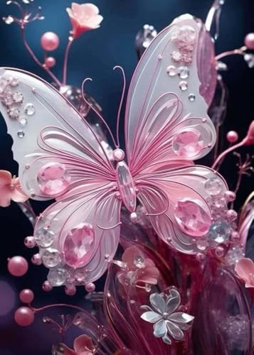 GLXPOG Kristall-Schmetterling 5D Diamant Painting Bilder Set, Rosa Diamant Art Malerei Painting Kit für Erwachsene, DIY Strass Stickerei Malerei Wand Dekor 30x40cm von GLXPOG