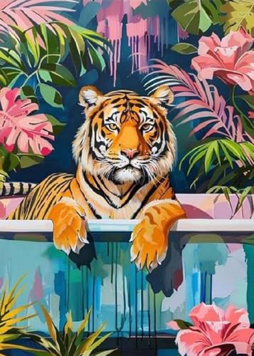 GLXPOG Tiger-Badezimmer 5D Diamant Painting Bilder Set, Diamant Art Malerei Painting Kit für Erwachsene, DIY Strass Stickerei Malerei Wand Dekor 30x40cm von GLXPOG