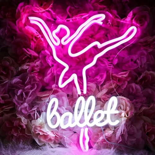 GLYOX Ballett Neon Sign,Dancing Neon Schild Led Light Up Zeichen für Tanzraum Akademie Zimmer Home Mädchen Ballett Klassenzimmer Schlafzimmer Geburtstag Party Dekorationen Geschenke Ein neonschild von GLYOX