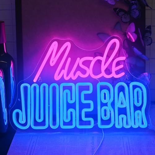GLYOX Muscle Juice Bar Neon Schild,Bar Pub Club LED Schild Wanddeko,Party Männerhöhle Room Decor Neon Sign,Gym Man Schlafzimmer Neon Licht Herren Geschenke Dimmbare Leuchte von GLYOX