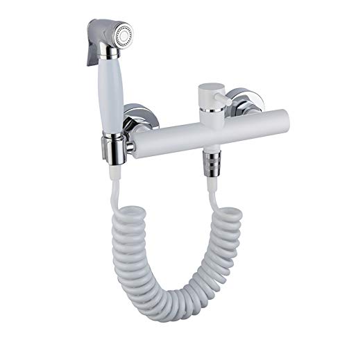 Bidet Handbrause Toilette mit Kaltes und Heißes Wasser, Weiß Bidet Sprühaufsatz Wandhalterung Duschkopf für Toilette Messing Bidet Armaturen Set für Haustiere, Badezimmer von GLYYR