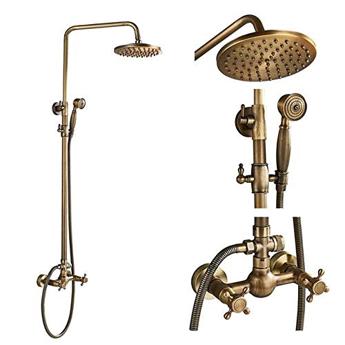 GLYYR Antikes Messing Duschsystem mit Warmes und Kaltes Wasser Wandhalterung Brausegarnitur Multifunktional Duschsystem mit Duschkopf, Handbrause von GLYYR