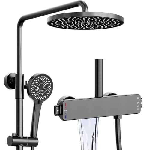 GLYYR Duschsystem Grau mit Thermostat, Messing Duscharmatur Komplettset 3 Funktional Höhenverstellbar Duschset Wandmontage Duschgarnitur mit 360° Verstellbarer Regendusche, 3 Modus Handbraus GLYYR Duschsystem Grau mit Thermostat, Messing Duscharmatur Komplettset 3 Funktional Höhenverstellbar Duschset Wandmontage Duschgarnitur mit 360° Verstellbarer Regendusche, 3 Modus Handbraus von GLYYR