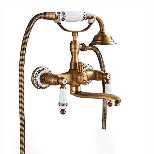GLYYR Wannenarmatur Antike Badewannenarmatur mit Handbrause, Wannenbatterie Wandhalterung Messing Badewanne Wasserhahn Doppelgriff Wannenmischer für Badezimmer,25cm Spout GLYYR Wannenarmatur Antike Badewannenarmatur mit Handbrause, Wannenbatterie Wandhalterung Messing Badewanne Wasserhahn Doppelgriff Wannenmischer für Badezimmer,25cm Spout von GLYYR