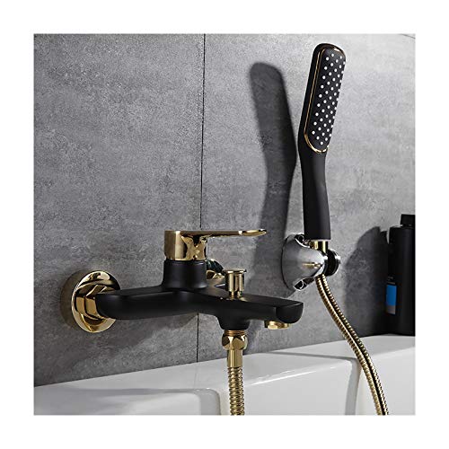 GLYYR Wannenarmatur Schwarz Gold Badewannenarmatur mit Handbrause, Wandhalterung Wannenbatterie Messing Badewanne Wasserhahn Einhebel Wannenmischer für Badezimmer GLYYR Wannenarmatur Schwarz Gold Badewannenarmatur mit Handbrause, Wandhalterung Wannenbatterie Messing Badewanne Wasserhahn Einhebel Wannenmischer für Badezimmer von GLYYR