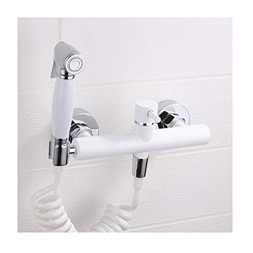 Multifunktional Bidet Handbrause mit Kaltes und Heißes Wasser Messing Bidet Sprayer Set Wandhalterung Einzelgriff Bad Bidet WC-Sprühpistole für Persönliche Hygiene, Bodenreinigung,Weiß von GLYYR