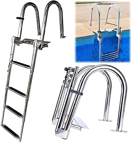 GLZXMQBP Badeleiter Boot Poolleiter Edelstahl Leiter Schwimmbad-Teleskopleiter 4 Stufen Faltbar Bootsleiter, Schwimmdeckleiter Mit Griffen & Breitem Pedal Für Marine Yacht Swimming Pool Dock von GLZXMQBP