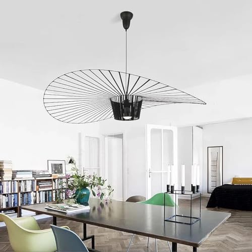 Vertigo Lampe 140cm Schwarz, Hängelampe Hängeleuchte Kronleuchter Wohnzimmer Pendelleuchte Chandelier Modern Vintage Lustre Fiberglas+Schwarz Pu Kreative Hut Lampe Retro Wohnzimmerlampe,Noir,140cm von GLZXMQBP