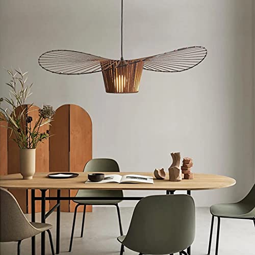 GLZXMQBP Vertigo Lampe Kaffee 140cm Retro Pendelleuchte Modern LED Hängeleuchte Vintage Wohnzimmer Kronleuchter (Licht Höhenverstellbar) Hängelampe Fiberglas Hut Design + E27 Fiber Stoff von GLZXMQBP