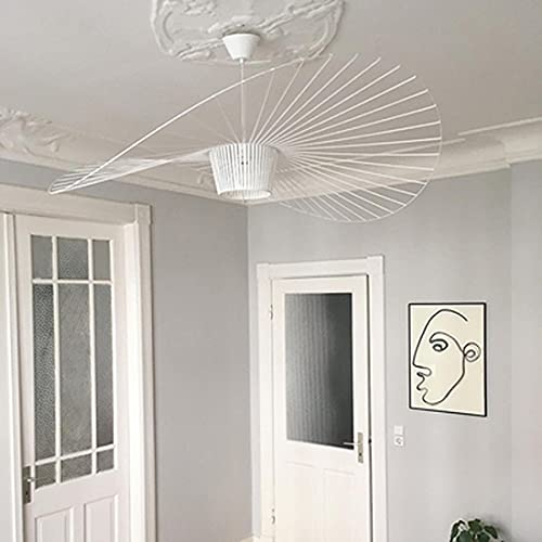 GLZXMQBP Vertigo Lampe weiß 120cm Retro Pendelleuchte Modern LED Hängeleuchte Vintage Wohnzimmer Kronleuchter (Licht Höhenverstellbar) Hängelampe Fiberglas Hut Design + E27 Fiber Stoff von GLZXMQBP