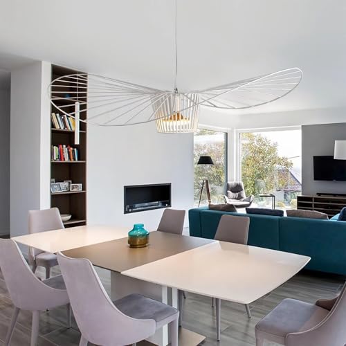Vertigo Lampe 80Cm 100Cm 120Cm 170Cm 200cm Kronleuchter Wohnzimmer Vertigo Pendelleuchte, Modern Vintage Fiberglas+Schwarz Pu Kreative Hut Lampe, Retro Hängeleuchte Wohnzimmerlampe (Blanc, 120 cm) von GLZXMQBP