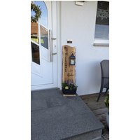 Eiche Holzstele Herzlich Willkommen/Holzaufsteller Eingangsschild Glt4 von GLaserTechnik