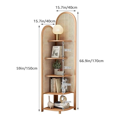 GLazzy 5-stöckiges Bücherregal aus Rattangeflecht, offene Ausstellungsregale, platzsparend, hohes Ausstellungsregal, geeignet for Schlafzimmer, Wohnzimmer und Arbeitszimmer(Brown) von GLazzy