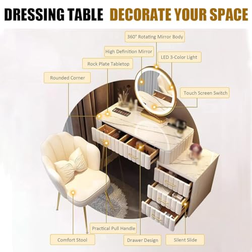 GLazzy Schminktisch mit Spiegel und weich gepolstertem Hocker, Frisiertisch mit Schublade, Schminktisch fürs Schlafzimmer, kompakte Kosmetikstation mit Sitz(White,80cm) von GLazzy