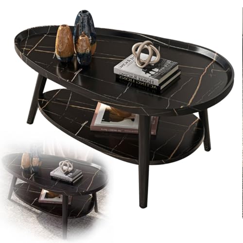 GLazzy Wassertropfenförmiger Couchtisch, wasserförmiger Mitteltisch aus Holz, mit offenem Regal, for Wohnzimmer, Kleiner Sofatisch (Color : Black, Size : 100x55cm) von GLazzy