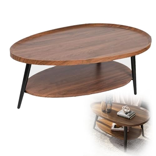 GLazzy Wassertropfenförmiger Couchtisch, wasserförmiger Mitteltisch aus Holz, mit offenem Regal, for Wohnzimmer, Kleiner Sofatisch (Color : Walnut, Size : 100x55cm) von GLazzy