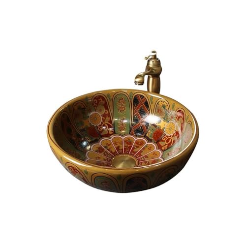Badezimmer Waschbecken 40 * 40cm Runde Retro Licht Luxus Waschbecken Bad Keramik Arbeitsplatte Kunst Schiff sinken Badezimmer Waschbecken 40 * 40cm Runde Retro Licht Luxus Waschbecken Bad Keramik Arbeitsplatte Kunst Schiff sinken von GLigeT