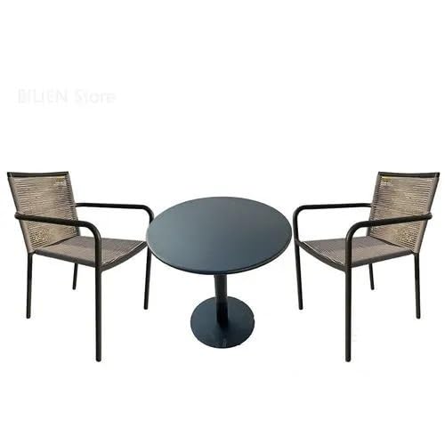 Balkontisch und Stühle-Set Rattan Terrassenmöbel Moderne Outdoor-Gartenmöbel-Sets Casual Wasserdichte Sonnencreme Tischstuhl Set Einfache Café Tischstuhl Bistrotischset (Color : 70cm Table-2 Chairs-02 von GLigeT