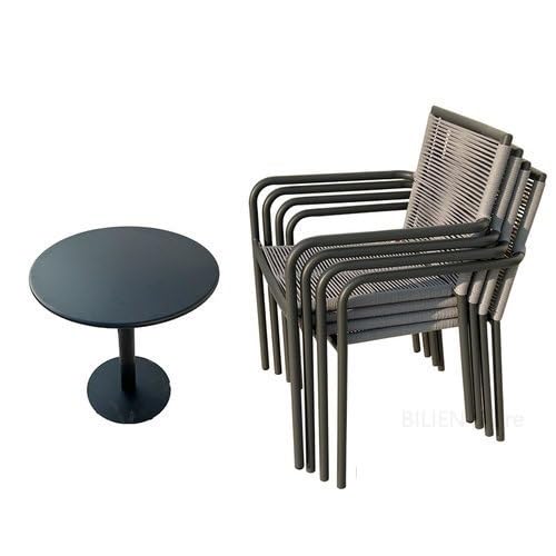 Balkontisch und Stühle Set Rattan Terrassenmöbel Moderne Outdoor-Gartenmöbel-Sets Casual Wasserdichte Sonnencreme Tischstuhl Set Einfache Café Tischstuhl Bistrotischset (Color : 70cm Table-4 Chairs-03 von GLigeT