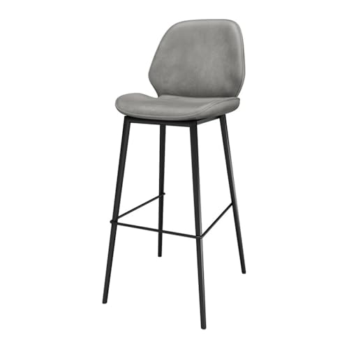 Barhocker Barhocker aus Leder, einfache Sitzfläche aus Eisen, for Restaurants, Bars, Freizeit, Hochstuhl mit Rückenlehne Thekenhocker(Grigio) von GLigeT