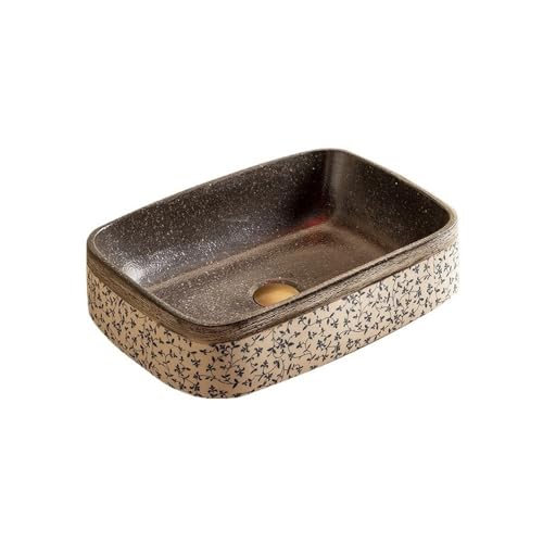 Chinesisches Waschbecken für Badezimmer, quadratisch, Aufsatzwaschbecken, Keramik, Kunstspüle, 48 x 33 x 12 cm (L x B x H) von GLigeT