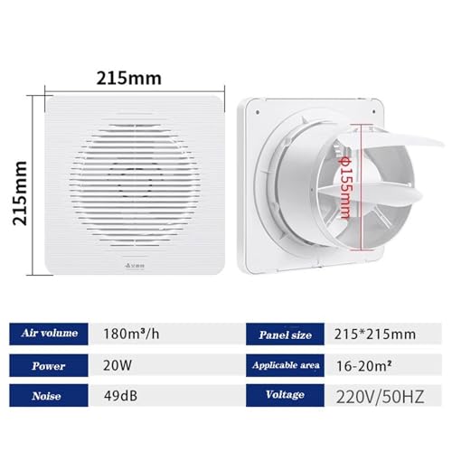 GLigeT Abluftventilator 4 Zoll / 6 Zoll / 8 Zoll Abluftventilator Fenster Wandventilator Badezimmer Haushaltsstummschaltung Leistungsstarker Abluftventilator Heimgebrauch Badlüfter(21.5 * 21.5cm) von GLigeT