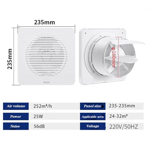 GLigeT Abluftventilator 4 Zoll / 6 Zoll / 8 Zoll Abluftventilator Fenster Wandventilator Badezimmer Haushaltsstummschaltung Leistungsstarker Abluftventilator Heimgebrauch Badlüfter(23.5 * 23.5cm) von GLigeT