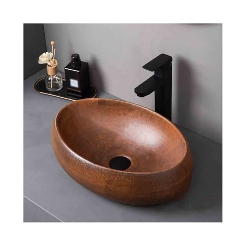 GLigeT Badezimmer Waschbecken Aufsatzwaschbecken Oval Braun Keramik für Badezimmer, für Innen und Außen geeignet für Badezimmer GLigeT Badezimmer Waschbecken Aufsatzwaschbecken Oval Braun Keramik für Badezimmer, für Innen und Außen geeignet für Badezimmer von GLigeT