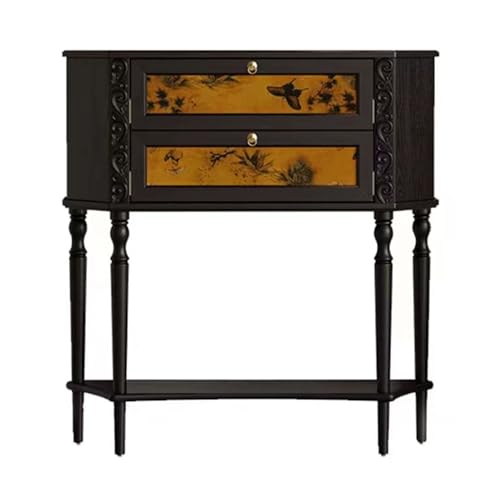 GLigeT Flurtisch Konsolentisch mit 2 Schubladen, schmaler Sofatisch mit Holzakzent, Eingangstisch mit Ablage for Eingangsbereich, Eingangshalle, Flur, Wohnzimmer, Schwarz Eingangstisch von GLigeT