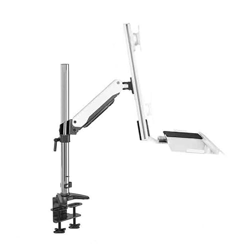 GLigeT Monitor Tischhalterung Weißer Einzelarm, Einzelbildschirm mit konstruierter Tablettklemme, Tischmonitorständerarm mit Tablett for 15-27 Zoll-Bildschirme Monitor Halterung von GLigeT