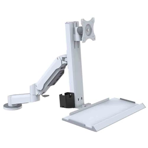 GLigeT Monitor Tischhalterung Weißer Monitorständer im Tischstil mit Zwei Armen und einem normalen Tablett, das drehbar ist und bis zu 25 kg trägt Monitor Halterung von GLigeT