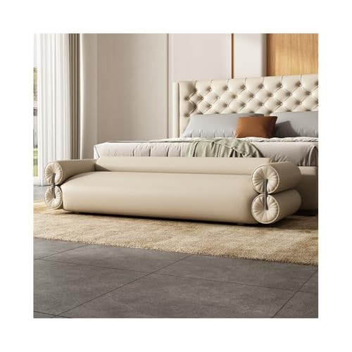 GLigeT Nachttischhocker, lang, aus echtem Leder, für Schlafzimmer, Sofahocker, modern und einfach, für Wohnzimmer, kleines Sofa, Bettbank (Off-White, mittel) von GLigeT