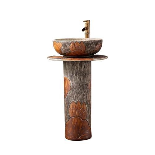 GLigeT Säulenwaschbecken Lotus-Keramikwaschbecken for den Außenbereich mit Wasserhahn und Abfluss, Retro-Standwaschbecken Standwaschbecken GLigeT Säulenwaschbecken Lotus-Keramikwaschbecken for den Außenbereich mit Wasserhahn und Abfluss, Retro-Standwaschbecken Standwaschbecken von GLigeT