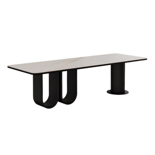 GLigeT Schreibtisch Moderner Laptop-PC-Schreibtisch, Chefschreibtisch, Tischplatte aus Steinplatte, Arbeitszimmerschreibtisch mit schwarzem Metallrahmen for das Home Office Officetisch(XL) von GLigeT