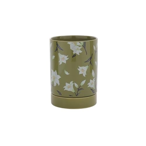 GLigeT Utensilienhalter Utensilienhalter aus Keramik, Küchenutensilientopf for die Theke, Abtropfgestell mit Abtropfschale Besteckhalter(Green) von GLigeT