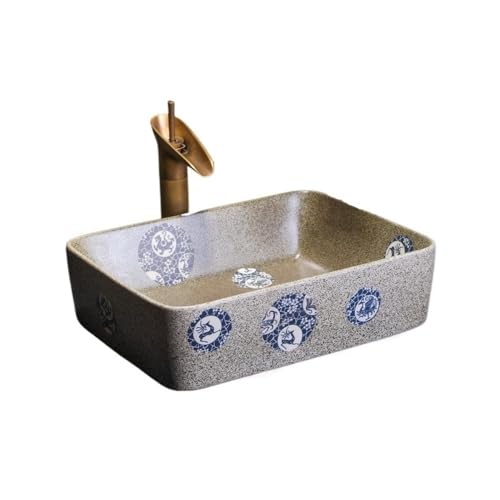 GLigeT Waschbecken Badezimmer Waschbecken rechteckig über der Keramikplatte mit Retro-Kunst (Zubehör inklusive) Geeignet für Badezimmer von GLigeT