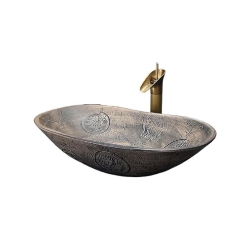 GLigeT Waschbecken Kreatives Badezimmerwaschbecken aus Hochtemperaturkeramik zur Dekoration des Zuhauses, Aufsatzwaschbecken mit Wasserhahn-Ablaufgarnitur Fürs Badezimmer GLigeT Waschbecken Kreatives Badezimmerwaschbecken aus Hochtemperaturkeramik zur Dekoration des Zuhauses, Aufsatzwaschbecken mit Wasserhahn-Ablaufgarnitur Fürs Badezimmer von GLigeT