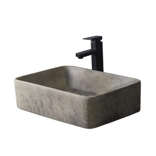 GLigeT Waschbecken Quadratisches Waschbecken for den Innen- und Außenbereich, Vintage-Aufsatzwaschbecken for die Terrasse, Einzelbecken Fürs Badezimmer(Mittel) von GLigeT