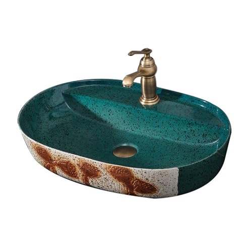 GLigeT Waschbecken Retro Art Aufsatzwaschbecken Oval Keramik Waschbecken Balkon Außenwaschbecken Fürs Badezimmer GLigeT Waschbecken Retro Art Aufsatzwaschbecken Oval Keramik Waschbecken Balkon Außenwaschbecken Fürs Badezimmer von GLigeT