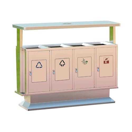 Outdoor-Mülltonnen Mülleimer mit vier Fächern for öffentliche Bereiche, Edelstahl, for den Außenbereich, mit Aschenbecher, Mülleimer Mülleimer küche von GLigeT