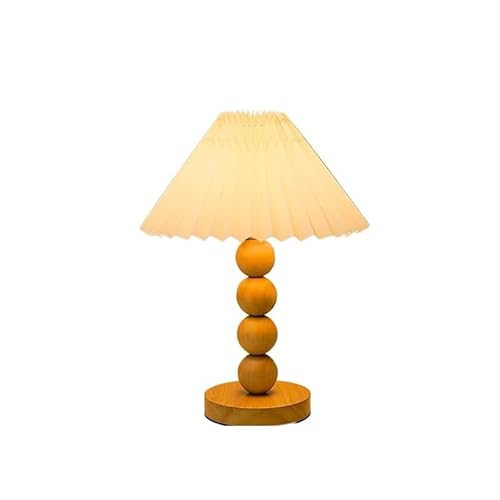 Praktische Nachttischlampe Retro aus Holz mit Plissee-Lampenschirm für Schlafzimmer Schlafsaal (weiß) von GLigeT