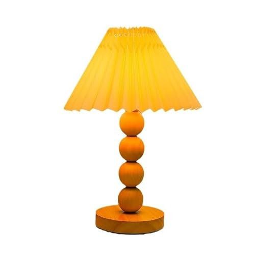 Praktische Nachttischlampe im Retro-Stil aus Holz mit Plissee-Lampenschirm für Schlafzimmer, Schlafsaal (Gelb) von GLigeT