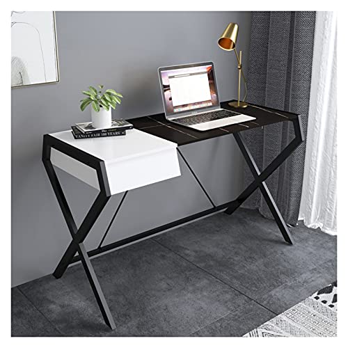 Schreibtisch Moderner, schlichter Home-Office-Schreibtisch mit Marmorimitat, PC-Laptop-Schreibtisch mit Aufbewahrungsschublade, stabiler Arbeitsplatz mit Metallrahmen Officetisch ( Color : Schwarz , S von GLigeT