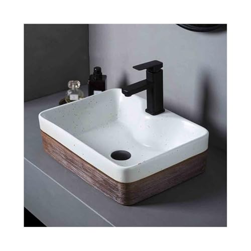 GLigeT Waschbecken Rechteckiges gestreiftes Aufsatzwaschbecken Balkon Retro Keramik Handwaschbecken Waschtisch Fürs Badezimmer von GLigeT