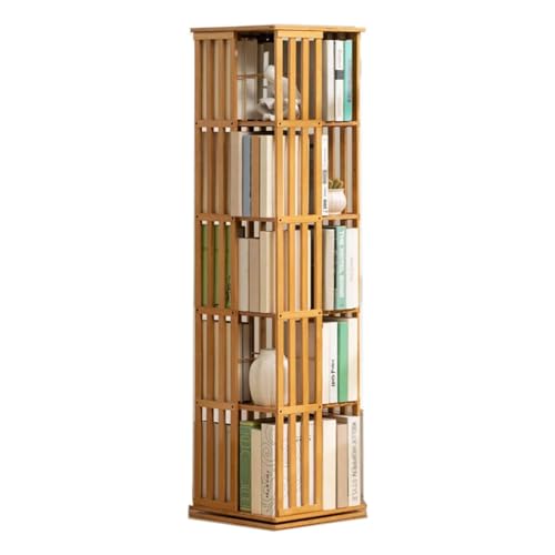 360° drehbarer Bücherturm, 3/5 Etagen drehbares Bücherregal, Braunes Bambus Student Spinning Bookshelf, Floor Standing Bookshelves Storage Organizer Cabinet Rack ( Farbe : B , Size : 5 Layer(37x37x149 von GLikur