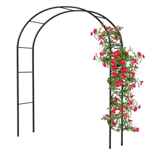 Rosenbogen Gartenbogen, Schwer Rosenbogen Verzinkt Gartenbogen, Aus Metall Stabil Rosenbögen,Rosenbogen Torbogen, Stabil Metall Torbogen für Verschiedene Kletterpflanzen (Black, W 2.1 x H 2.4m) von GLikur