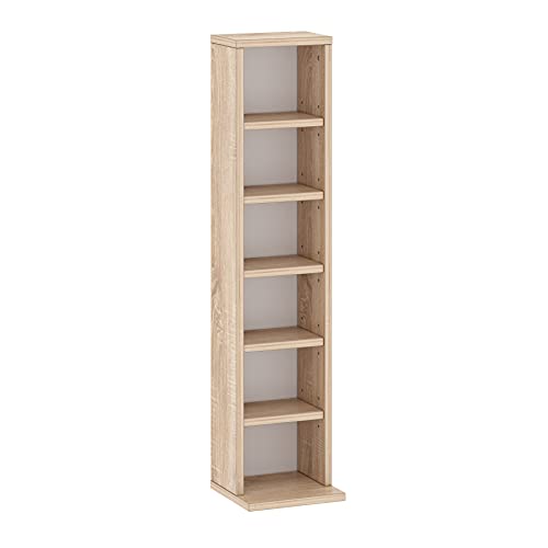 GLmeble - Verstellbarer Fester, Langlebiger Medienschrank - 5 Variable Regale, Platz für 102 CDs oder 36 DVDs pro Regal Ergonomische Abmessungen (Weiß) (Sonoma-Eiche) von GLmeble