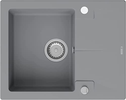 GRANMASTER Caro Spülbecken Küche - mit 1 Becken - Granitspüle mit Siphon Waschbecken Küche - Einbauspüle Arbeitsplatte Küchenspüle 59,5x47,5x17,2 cm Spüle Titan mit Abtropffläche von GM GranMaster