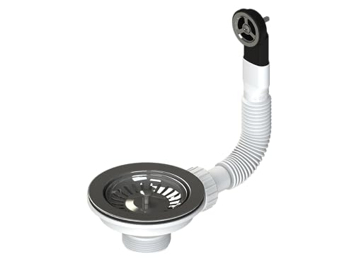 GRANMASTER Edelstahl Siebkörbchen Siebkorb mit rundem Überlauf und flexiblem Überlaufrohr - Universelle Abmessung 114 mm (1 1/2") Spülenablauf Spülenablaufkorb von GM GranMaster